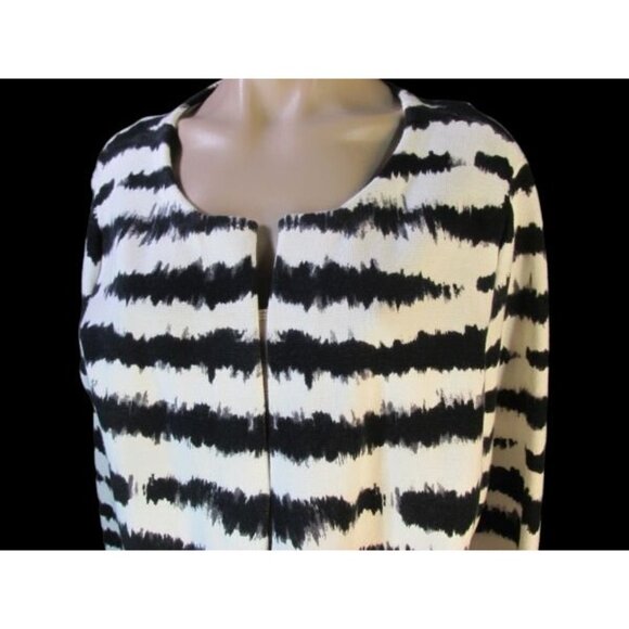 Chicos Black White Zig Zag Print Knit Jacket 3 L XL Open Front Blazer Cropped - Picture 2 of 8